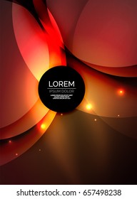 Overlapping circles on glowing abstract background with shining light effects, magic style design template