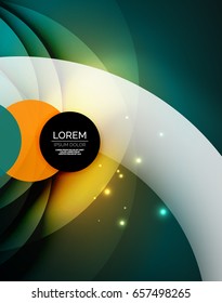 Overlapping circles on glowing abstract background with shining light effects, magic style design template