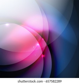 Overlapping circles on glowing abstract background with shining light effects, magic style design template
