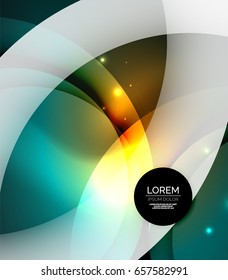 Overlapping circles on glowing abstract background with shining light effects, magic style design template