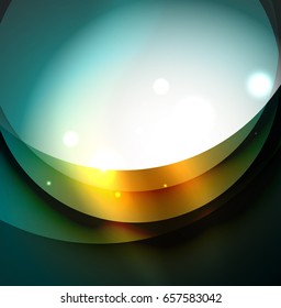 Overlapping circles on glowing abstract background with shining light effects, magic style design template