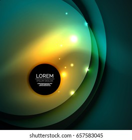 Overlapping circles on glowing abstract background with shining light effects, magic style design template