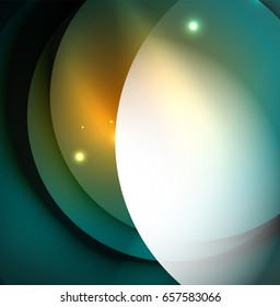 Overlapping circles on glowing abstract background with shining light effects, magic style design template