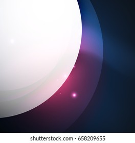 Overlapping circles on glowing abstract background with shining light effects, magic style design template