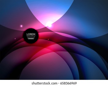 Überschneidende Kreise auf leuchtendem abstraktem Hintergrund mit leuchtenden Lichteffekten, Design-Vorlage im magischen Stil