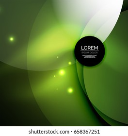 Sobreposición de círculos sobre un fondo abstracto brillante con efectos de luz brillantes, plantilla de diseño de estilo mágico verde