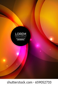Overlapping circles on glowing abstract background with shining light effects, magic style design template