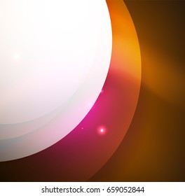 Overlapping circles on glowing abstract background with shining light effects, magic style design template