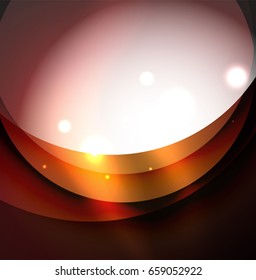 Overlapping circles on glowing abstract background with shining light effects, magic style design template