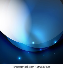 Überschneidende Kreise auf leuchtendem abstraktem Hintergrund mit leuchtenden Lichteffekten, Design-Vorlage im blauen Zauberstil