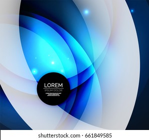 Überschneidende Kreise auf leuchtendem abstraktem Hintergrund mit leuchtenden Lichteffekten, Design-Vorlage im blauen Zauberstil