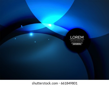 Überschneidende Kreise auf leuchtendem abstraktem Hintergrund mit leuchtenden Lichteffekten, Design-Vorlage im blauen Zauberstil