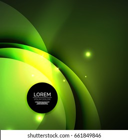 Sobreposición de círculos sobre un fondo abstracto brillante con efectos de luz brillantes, plantilla de diseño de estilo mágico verde