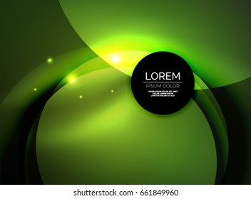 Sobreposición de círculos sobre un fondo abstracto brillante con efectos de luz brillantes, plantilla de diseño de estilo mágico verde