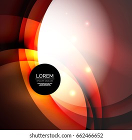 Overlapping circles on glowing abstract background with shining light effects, magic style design template