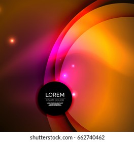 Overlapping circles on glowing abstract background with shining light effects, magic style design template