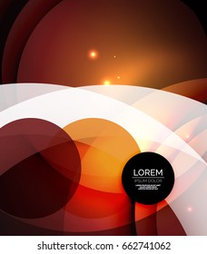 Overlapping circles on glowing abstract background with shining light effects, magic style design template