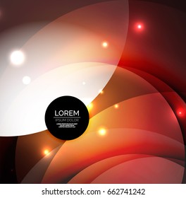 Overlapping circles on glowing abstract background with shining light effects, magic style design template