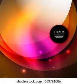 Überschneidende Kreise auf leuchtendem abstraktem Hintergrund mit leuchtenden Lichteffekten, Design-Vorlage im magischen Stil