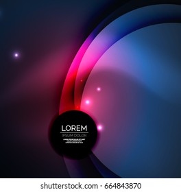 Overlapping circles on glowing abstract background with shining light effects, magic style design template