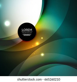 Overlapping circles on glowing abstract background with shining light effects, magic style design template