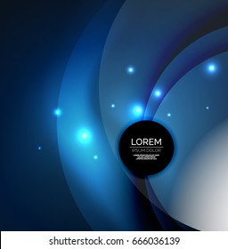 Überschneidende Kreise auf leuchtendem abstraktem Hintergrund mit leuchtenden Lichteffekten, Design-Vorlage im blauen Zauberstil