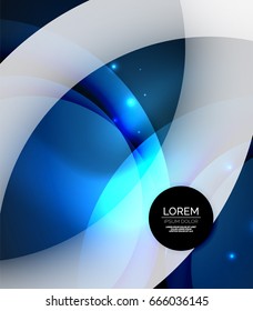 Sobreposición de círculos sobre un fondo abstracto brillante con efectos de luz brillantes, plantilla de diseño de estilo mágico azul