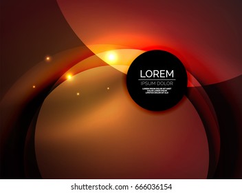 Overlapping circles on glowing abstract background with shining light effects, magic style design template
