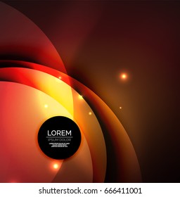 Overlapping circles on glowing abstract background with shining light effects, magic style design template