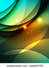Sobreposición de círculos sobre un fondo abstracto brillante con efectos de luz brillantes, plantilla de diseño de estilo mágico