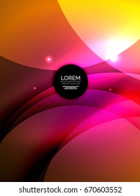 Overlapping circles on glowing abstract background with shining light effects, magic style design template