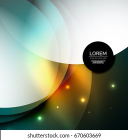 Überschneidende Kreise auf leuchtendem abstraktem Hintergrund mit leuchtenden Lichteffekten, Design-Vorlage im magischen Stil