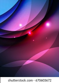 Overlapping circles on glowing abstract background with shining light effects, magic style design template