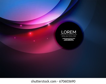 Overlapping circles on glowing abstract background with shining light effects, magic style design template