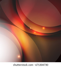 Overlapping circles on glowing abstract background with shining light effects, magic style design template