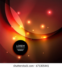 Overlapping circles on glowing abstract background with shining light effects, magic style design template