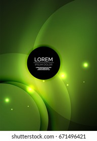 Überlappende Kreise auf glühendem abstraktem Hintergrund mit leuchtenden Lichteffekten, Design-Vorlage im grünen Zauberstil