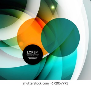Overlapping circles on glowing abstract background with shining light effects, magic style design template