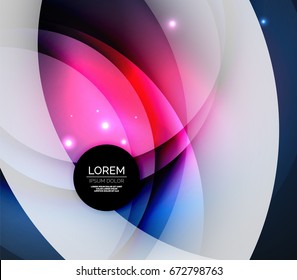 Overlapping circles on glowing abstract background with shining light effects, magic style design template