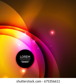 Sobreposición de círculos sobre un fondo abstracto brillante con efectos de luz brillantes, plantilla de diseño de estilo mágico