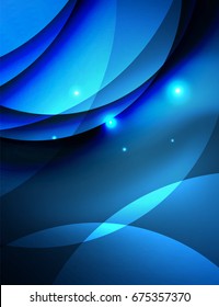 Sobreposición de círculos sobre un fondo abstracto brillante con efectos de luz brillantes, plantilla de diseño de estilo mágico azul