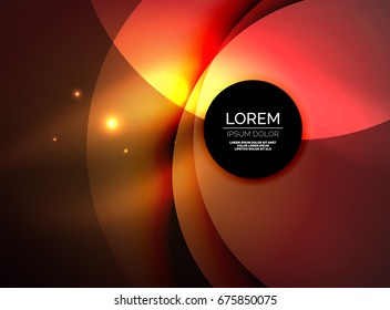 Overlapping circles on glowing abstract background with shining light effects, magic style design template
