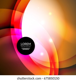 Overlapping circles on glowing abstract background with shining light effects, magic style design template