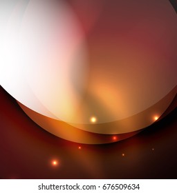 Overlapping circles on glowing abstract background with shining light effects, magic style design template