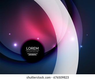 Overlapping circles on glowing abstract background with shining light effects, magic style design template