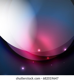Overlapping circles on glowing abstract background with shining light effects, magic style design template