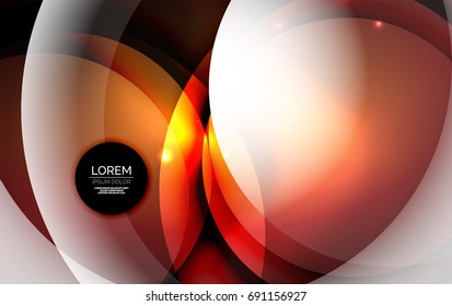 Overlapping circles on glowing abstract background with shining light effects, magic style design template