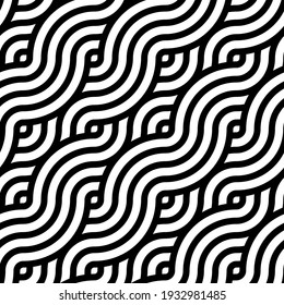 Overlapping Circles Pattern, Japanese Wave Pattern, Geometric Seamless Pattern