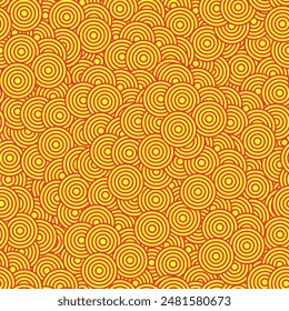 Overlapping circles in red and yellow in a seamless repeat pattern - Vector Illustration