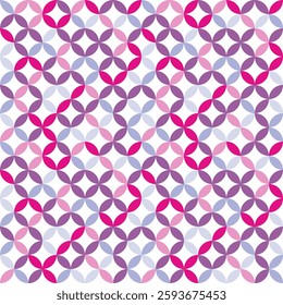Overlapping circles seamless texture. Retro ovals and circles vector geometric fashion pattern. Colorful purple and pink fashion print.